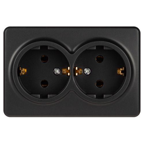 Розетка 2-м ОП Эксперт 11-2205-05 16А IP20 250В 2х2P+E Schuko с заземл. антрацит Эра Б0063047