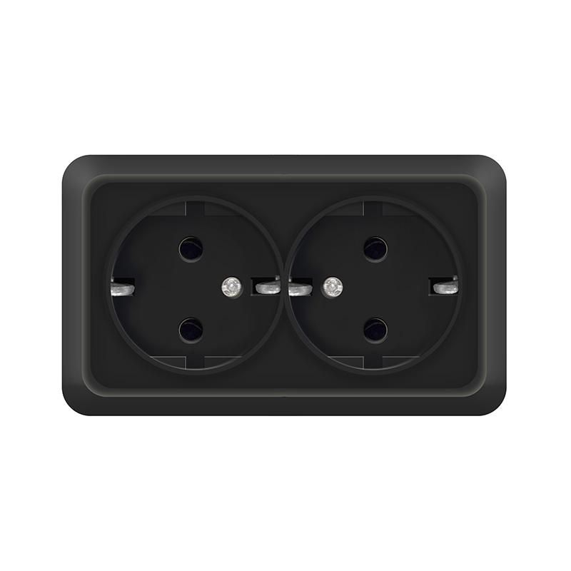 Розетка 2-м ОП Олимп 16А IP20 с заземл. черн. Universal 2216