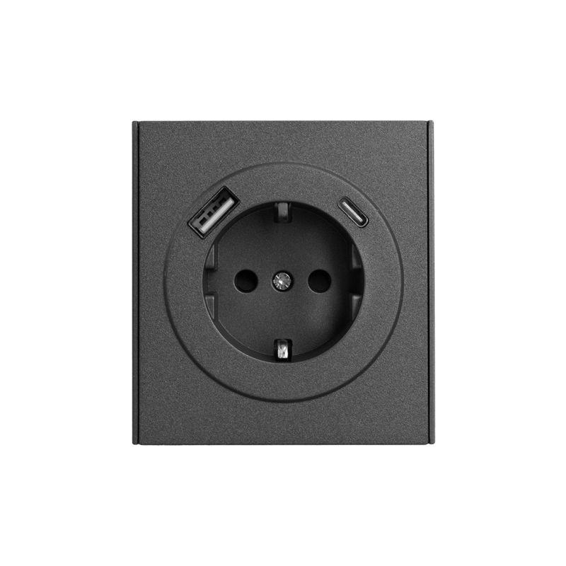 Розетка 1-м СП STRONG MIELE 16А с заземл. защ. шторки с USB A+C быстрой зарядки 5В/3А графит Kranz KR-78-0704-6