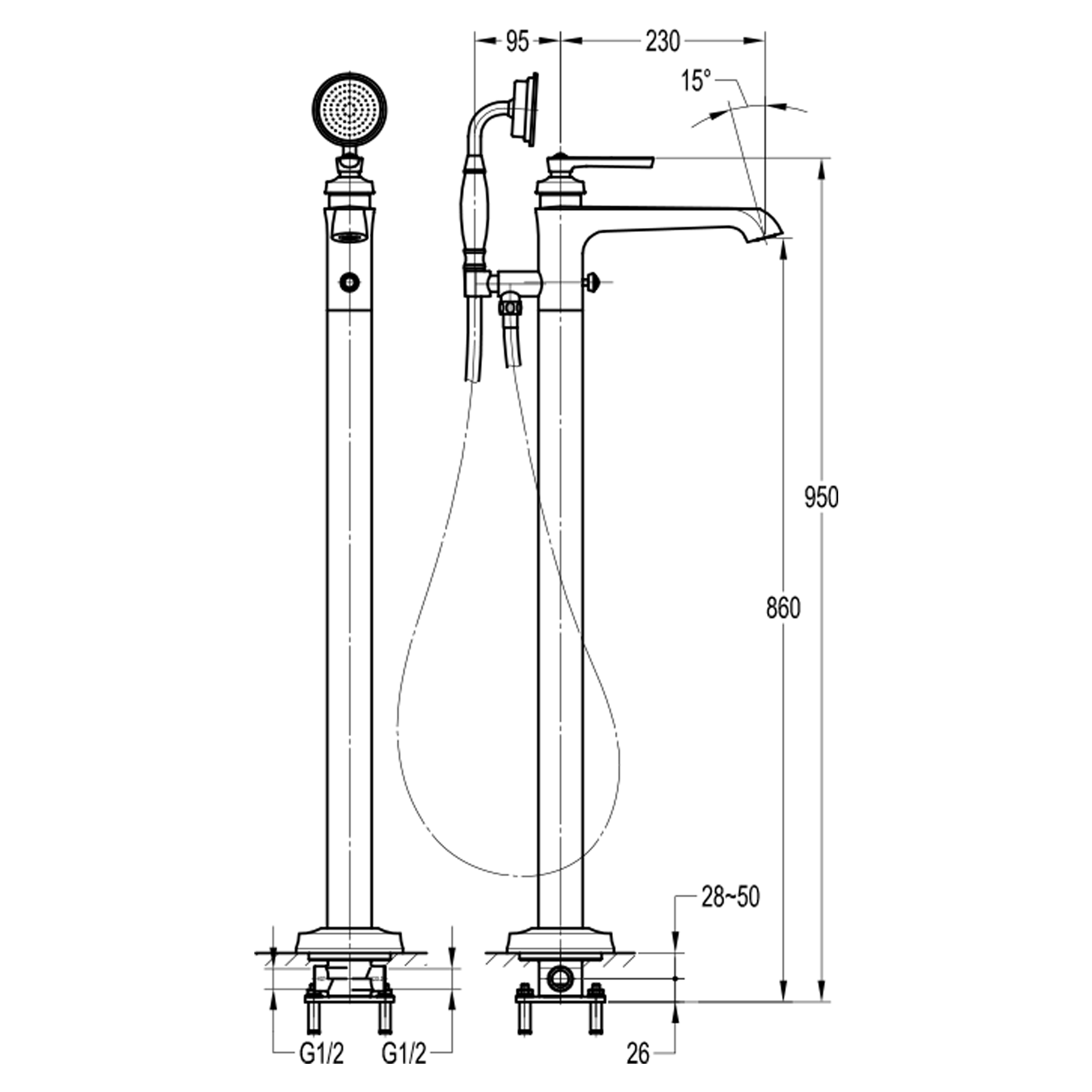 Смеситель напольный с душевой лейкой Swedbe Terracotta Art 2514