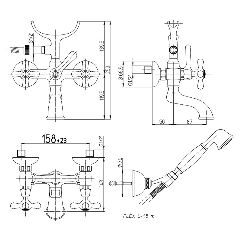 Смеситель Paini Liberty 17CR105KM для ванны с душевым набором