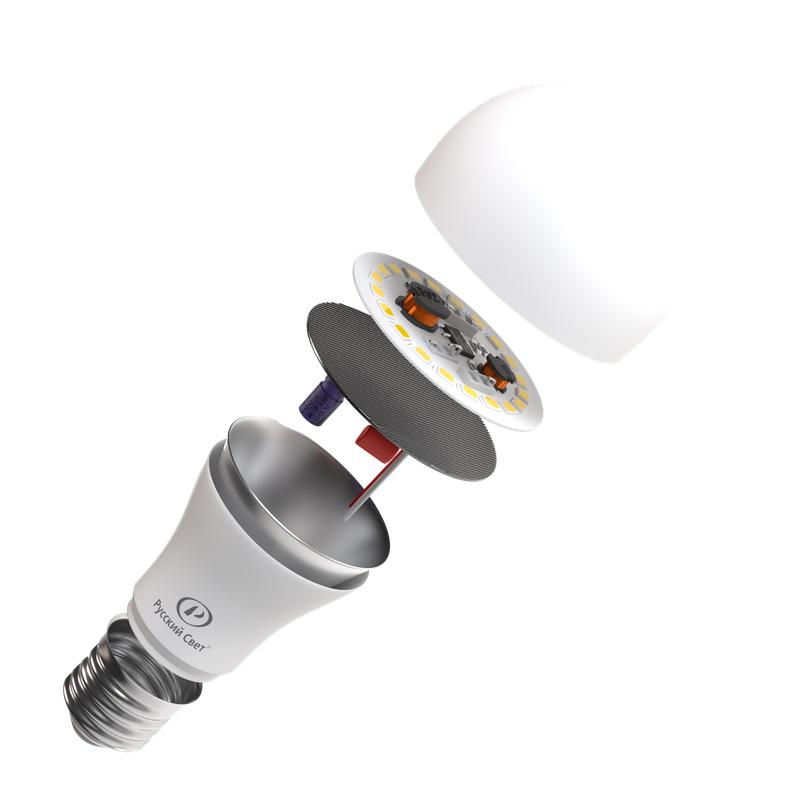 Лампа светодиодная RS A60 E27 12W 220-240V 4000К 12Вт 1200лм Ra 90 грушевидная Русский Свет 15010345041