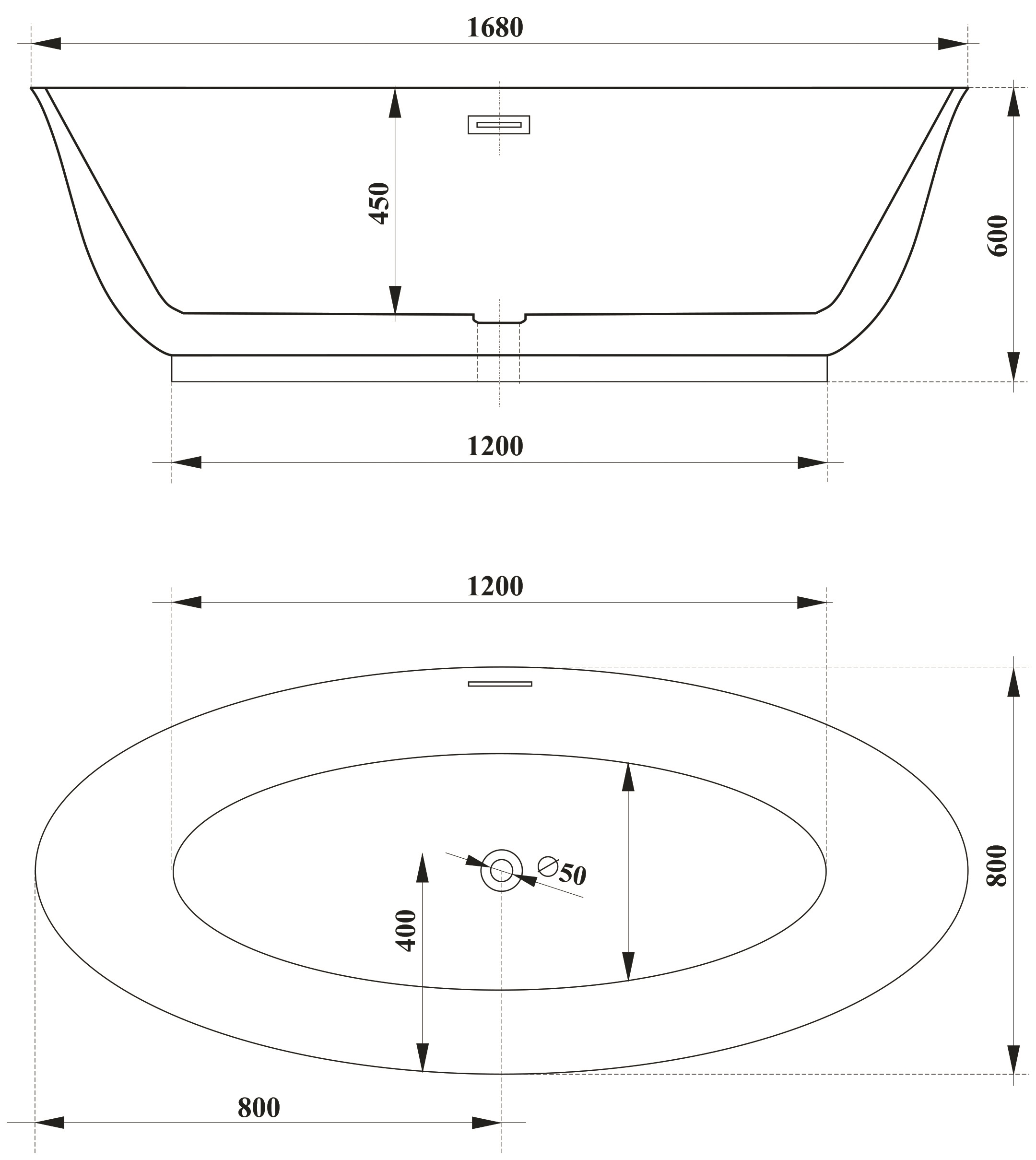 Ванна GRETA170GMB акриловая (1700x800x600) отдельностоящая, черная матовая снаружи, белая внутри, со сливом-переливом Ceruttispa