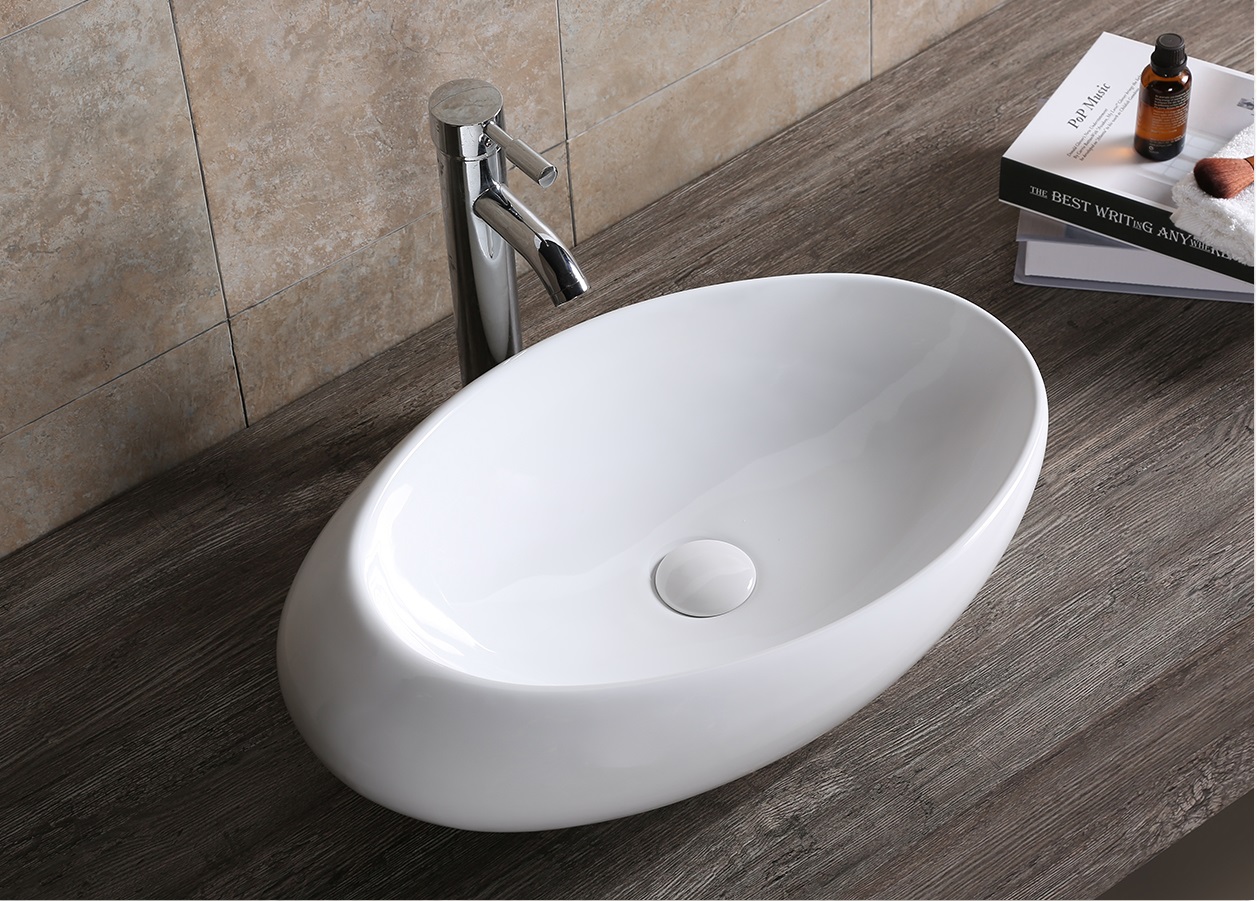 Раковина CR0058B накладная, белая, смещенный овал 580х370х140 Ceruttispa