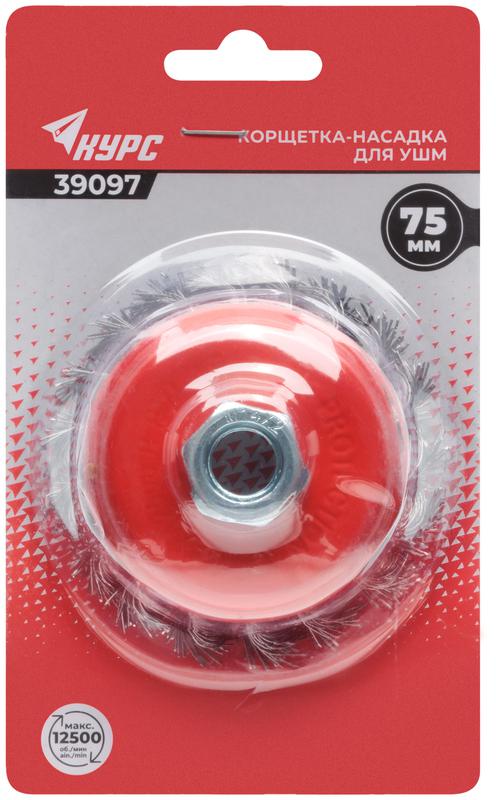 Корщетка-чашка гайка М14 стальная витая проволока 75мм блистер КУРС 39097