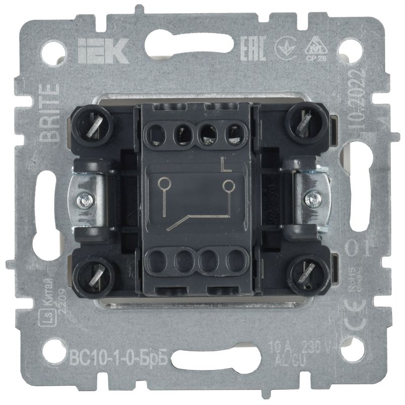Выключатель 1-кл. СП BRITE ВС10-1-0-БрБ 10А механизм бел. IEK BR-V10-0-10-K01