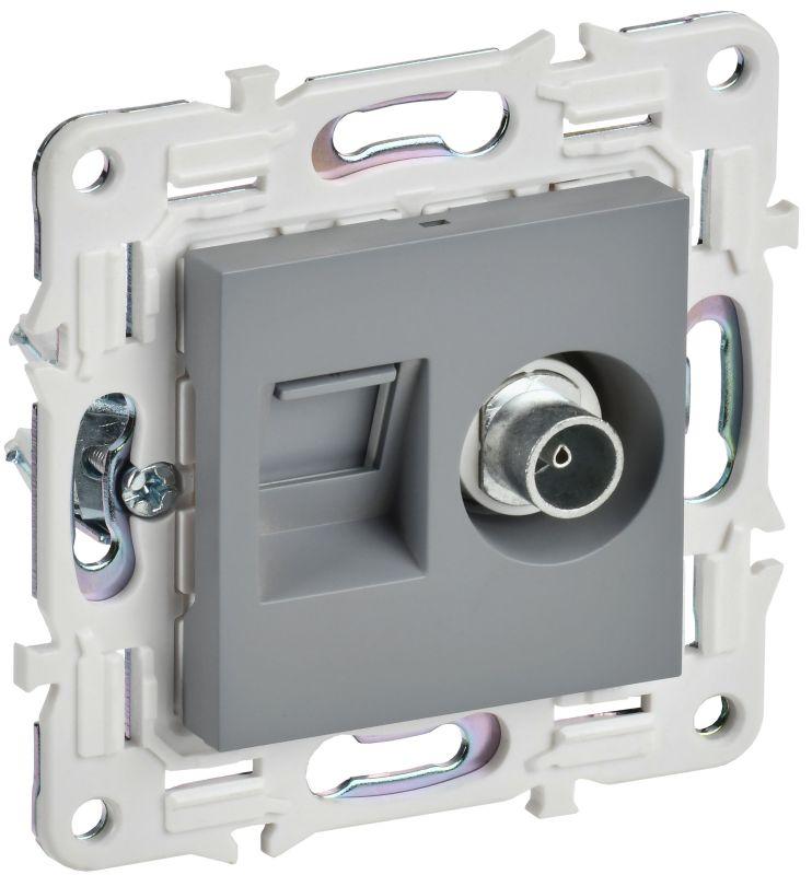 Розетка двойная TV+RJ45 кат.6E SKANDY SK-A15Gr сер. IEK SK-AK20-2-K03