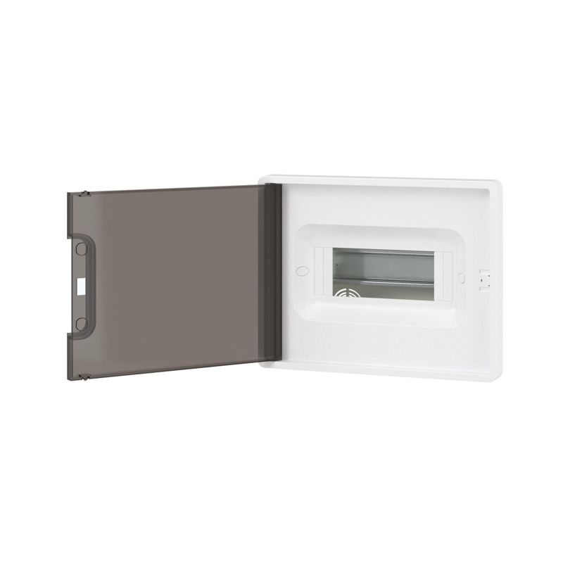 Щиток встраиваемый 8мод. IP41 с тонированной дверцей с 2 шинами PEN на 6 и 8 отверст. бел. DKC F08B1WD