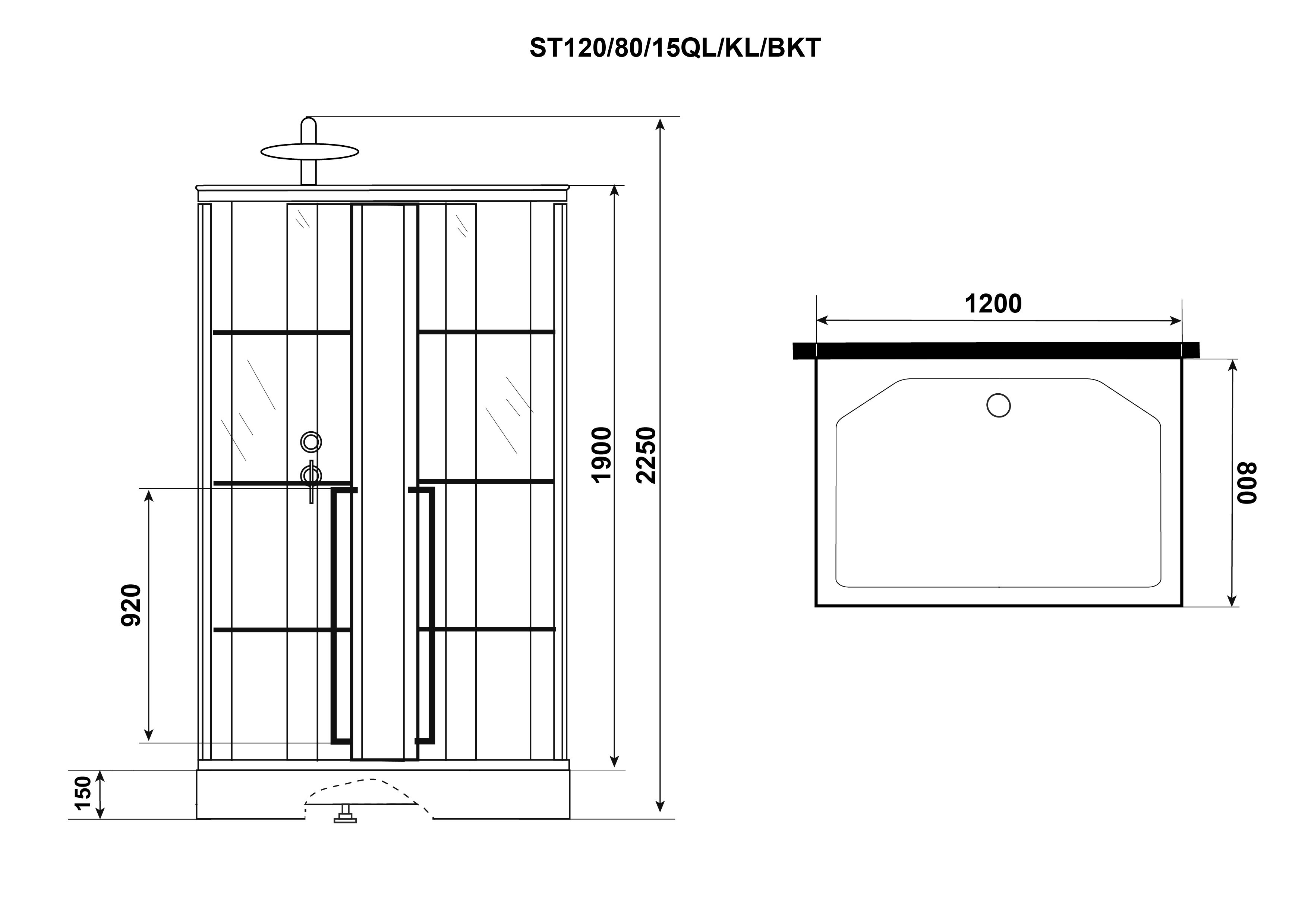 Душевая кабина Niagara Standart ST120/80/15QL/KL/BKT (1200х800х2250)