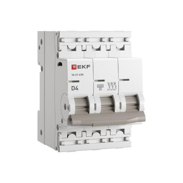 Выключатель автоматический модульный 3п D 4А 6кА ВА 47-63N PROxima EKF M636304D
