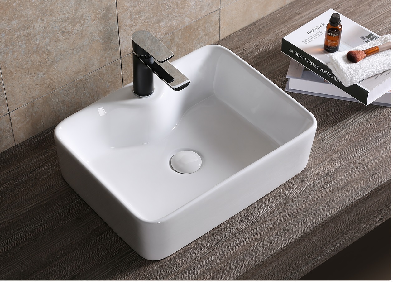 Раковина CR0094 накладная, белая, прямоугольная, с ответстием под смеситель 520х420х150 Ceruttispa