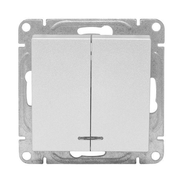 Выключатель 2-кл. СП Эпика с подсветкой механизм алюм. EKF UP1-SWA-24