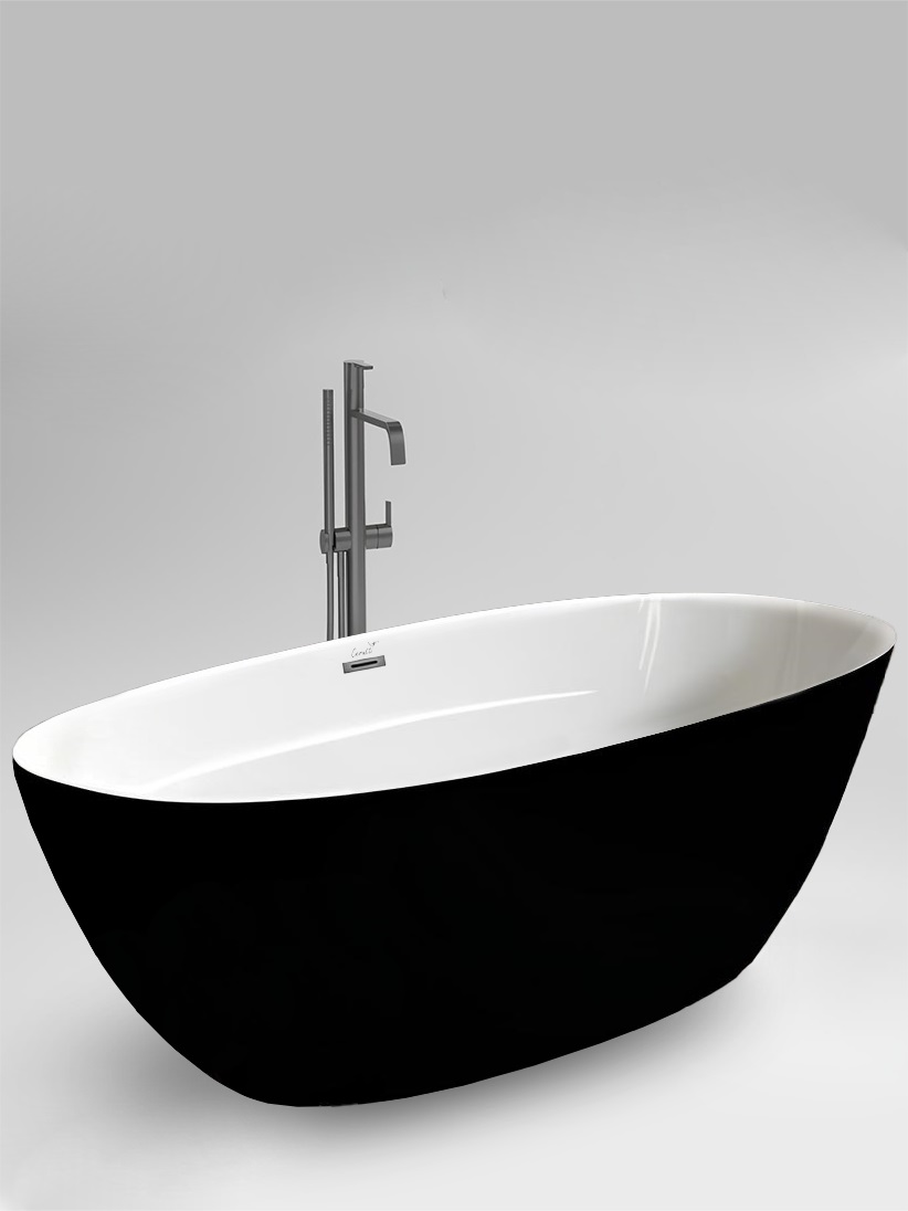 Ванна GRETA170GMB акриловая (1700x800x600) отдельностоящая, черная матовая снаружи, белая внутри, со сливом-переливом Ceruttispa