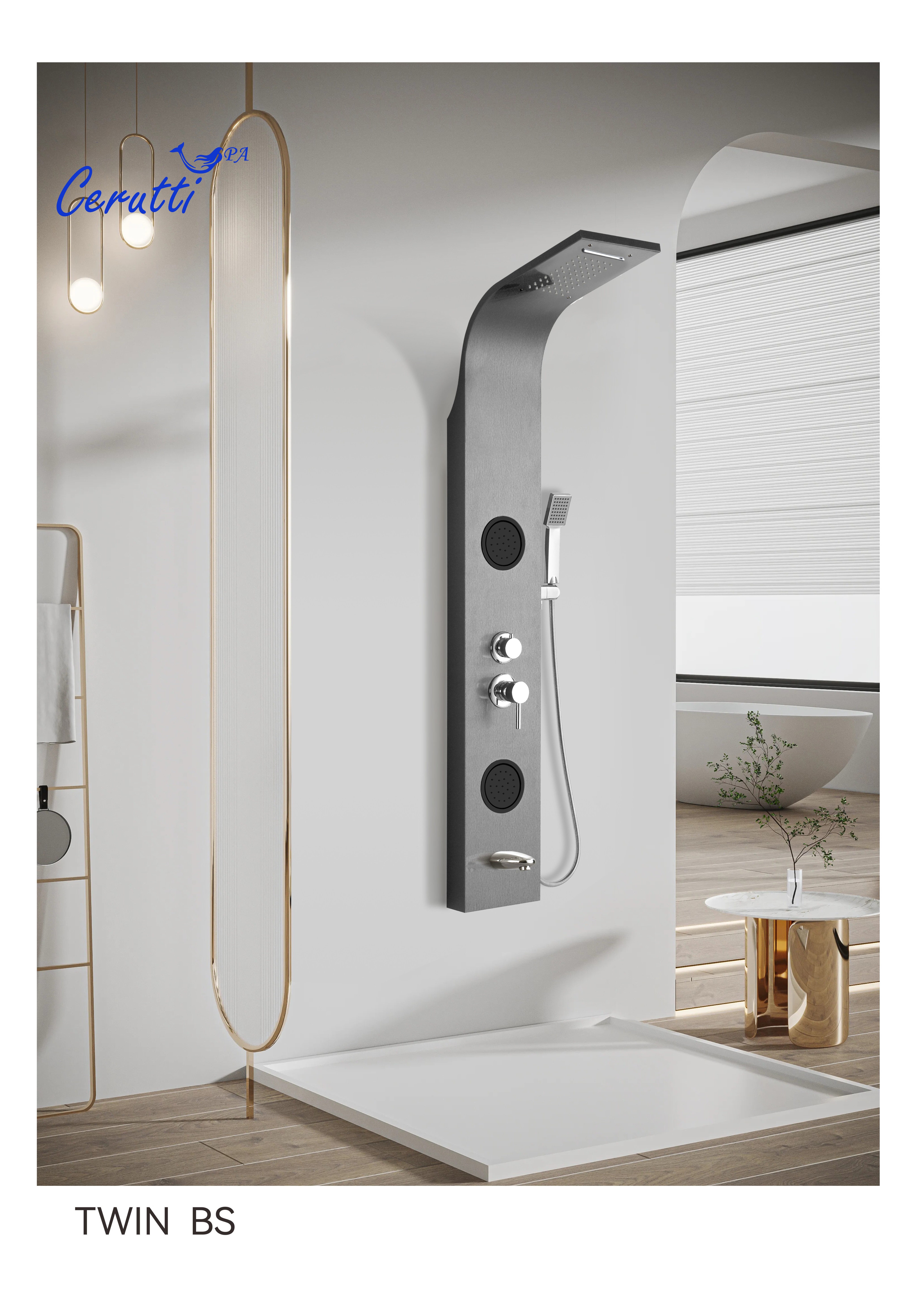 Панель TWIN BS душевая из нержавеющей стали с форсунками Ceruttispa CT9986, цвет хром