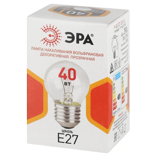 Лампа накаливания P45 40Вт шар прозрачная E27/E27 230В Эра Б0066568
