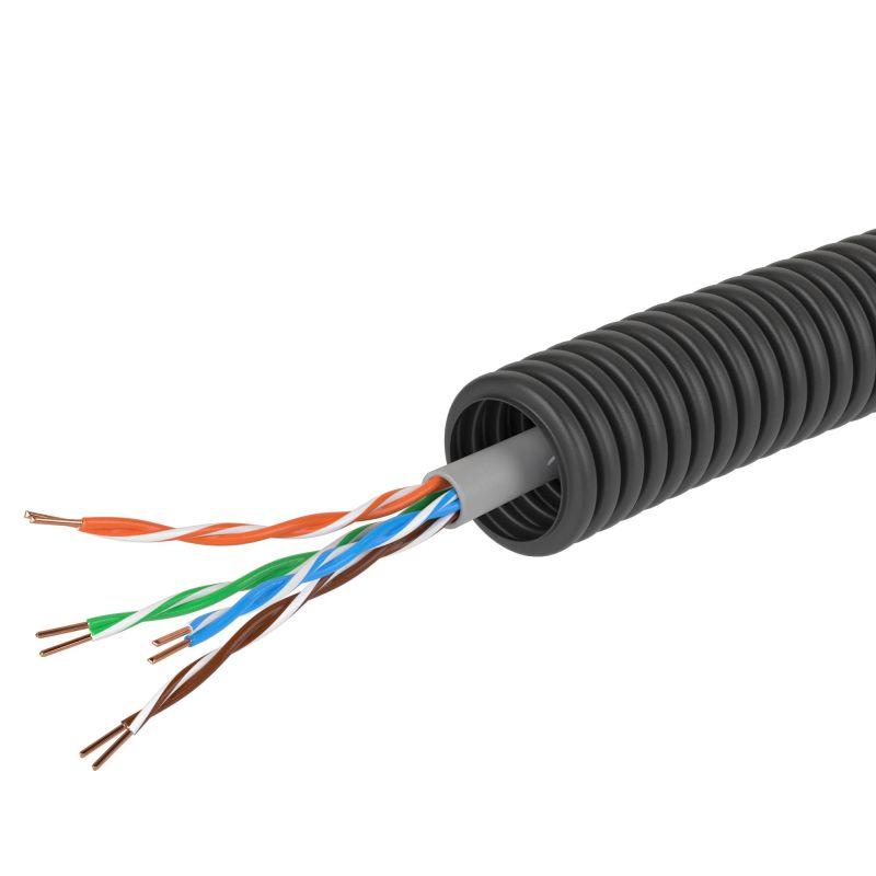 Электротруба ПНД гибкая гофрированная d16мм с кабелем витая пара 5EU/UTP нг(А)-HF (уп.25м) черн. DKC 7EU71625B