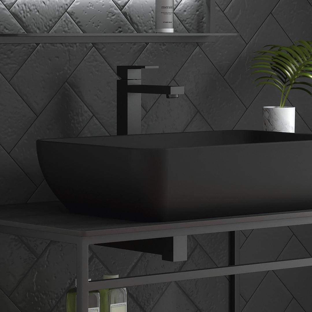 Однорычажный смеситель для раковины FUTURA, высокий, без донного клапана 3/8,   матовый черный