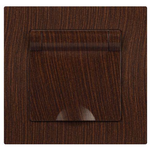 Розетка 1-м СП Accent 6-203-10 16А IP20 250В 2P+E Schuko с крышкой AL/CU венге Intro Б0063454