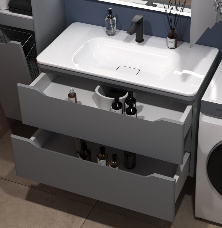 Тумба подвесная "Марелла 90" (2 ящ.) Люкс антискрейтч серый, PLUS