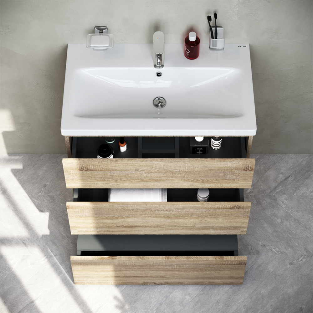 M91FSX0752OF GEM S, База под раковину, напольная, 75 см, 3 ящика, светлый дуб