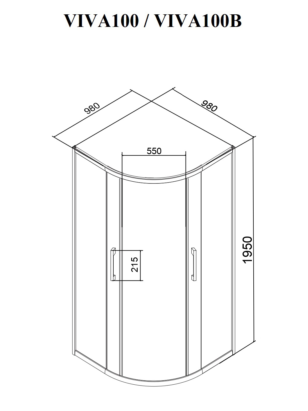 Ограждение VIVA100B душевое Ceruttispa без поддона (100x100x195)
