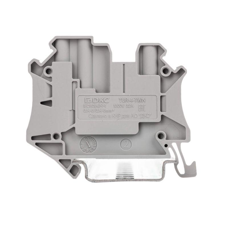 Клемма проходная винтовой зажим 3 точки подключения 4кв.мм сер. DKC TUR-4-TWIN