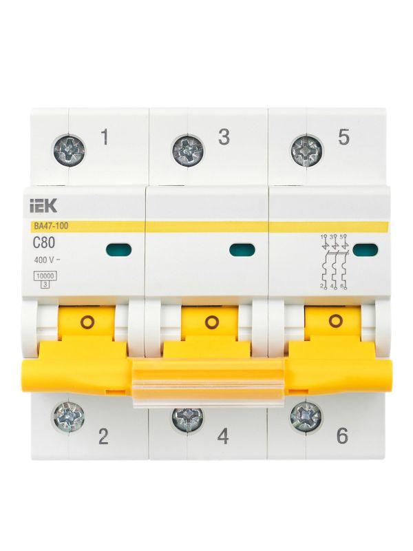 Выключатель автоматический модульный 3п C 80А 10кА ВА47-100 KARAT IEK MVA40-3-080-C