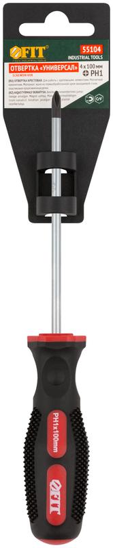 Отвертка "Универсал" CrV сталь прорезиненная ручка профи 4х100мм РН1 FIT 55104