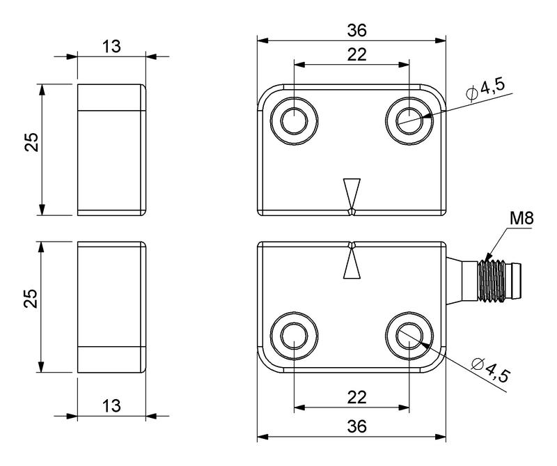 Датчик магнитный (1НЗ+1НО) разъем M8х4 (расст. сраб. 5мм) правый выход IP68 EMAS SMS10RSZ-S15