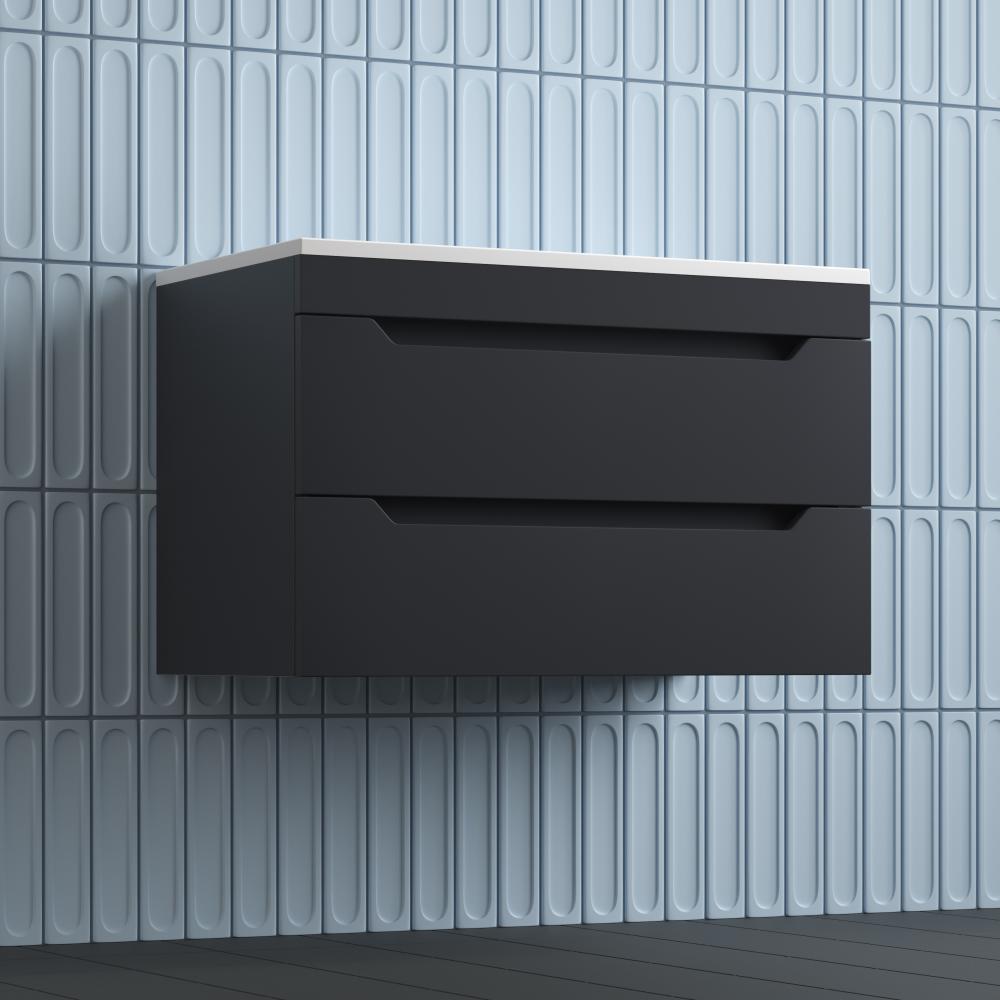 Тумба подвесная "Остин" под раковину Фортуна 80 2 ящ графит эмаль PLUS