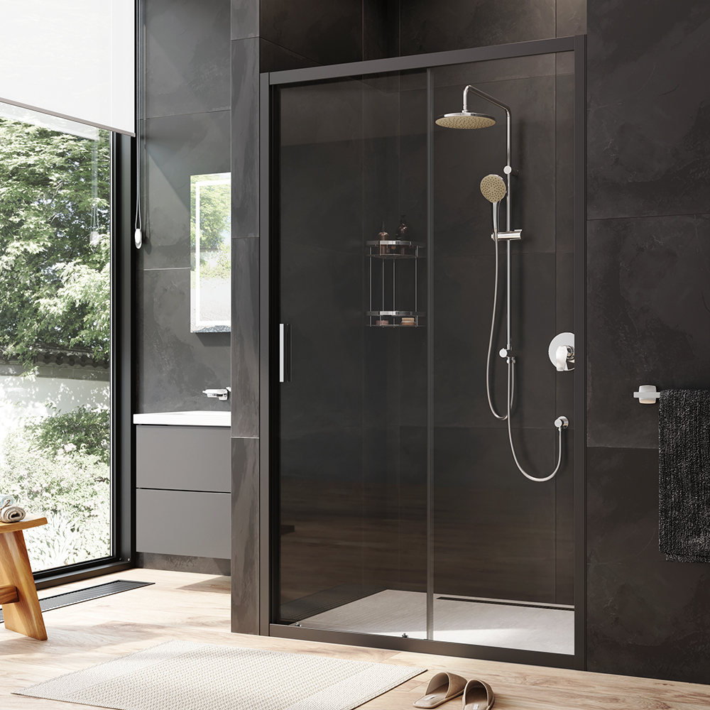 W90G-120-1-195BT Gem Solo Дверь душевая 120х195, стекло прозрачное, профиль черный матовый