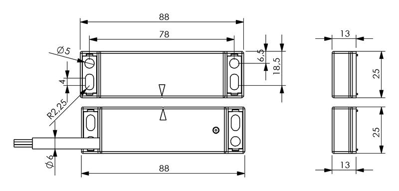 Датчик магнитный (1НЗ+1НО) провод 2м (расст. сраб. 8мм) индикация LED левый выход IP68 EMAS SMB11LC2-B18