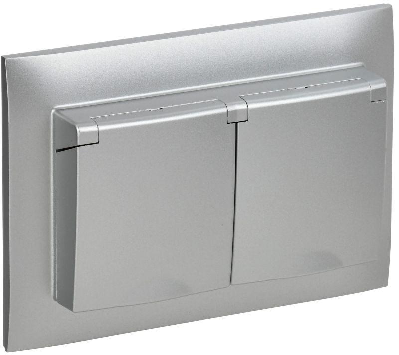 Розетка 2-м SKANDY 16А IP44 с крышкой в сборе SK-R12S серебр. IEK SK-R26-16-44-K23-F