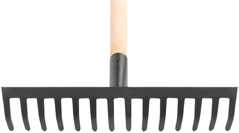 Грабли прямой зуб 14 зубьев с деревянным черенком КУРС 76962