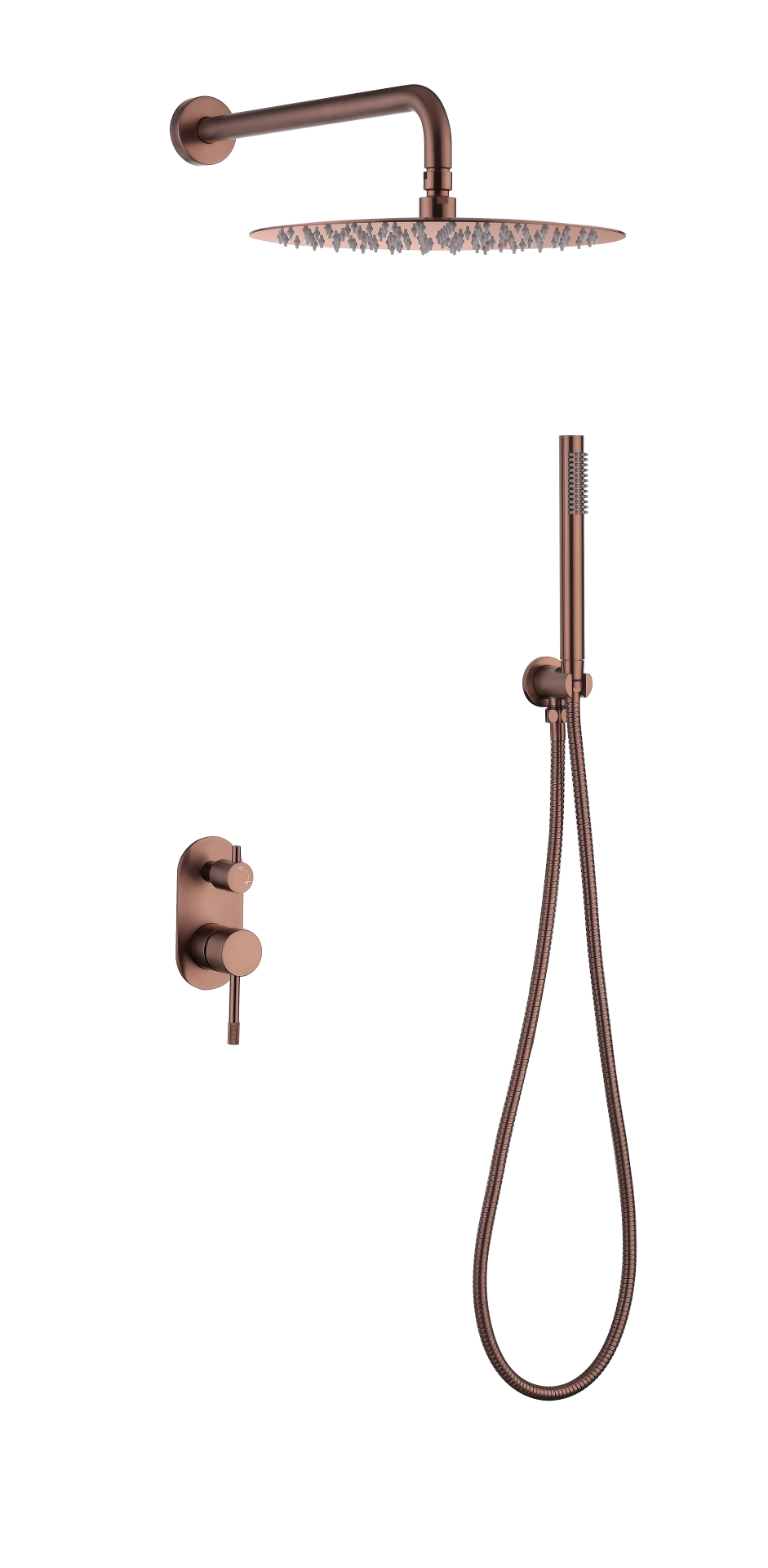 Смеситель встроенный + верхний+ ручной душ Uno. Copper Brushed