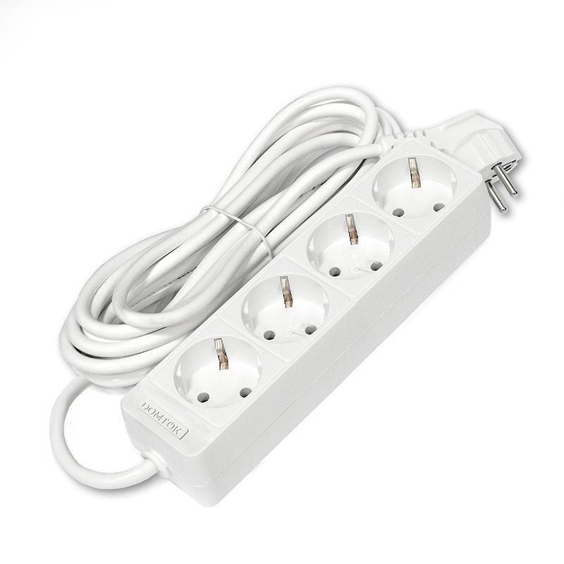 Удлинитель 4х5м с заземл. 16А IP20 3.5кВт ПВС 3х1 бел. DOMTOK 2397