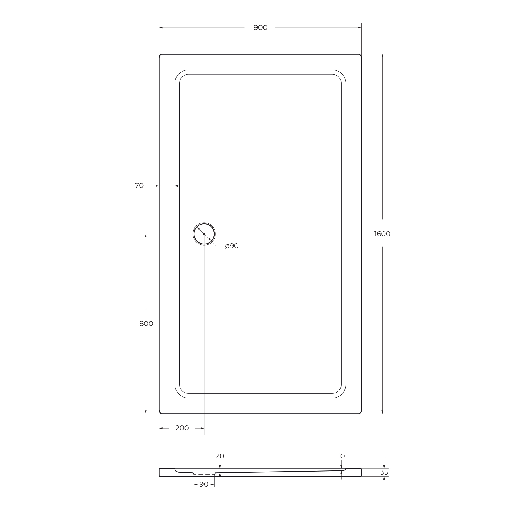 Поддон SMC CEZARES TRAY-M-AH-160/90-35-W