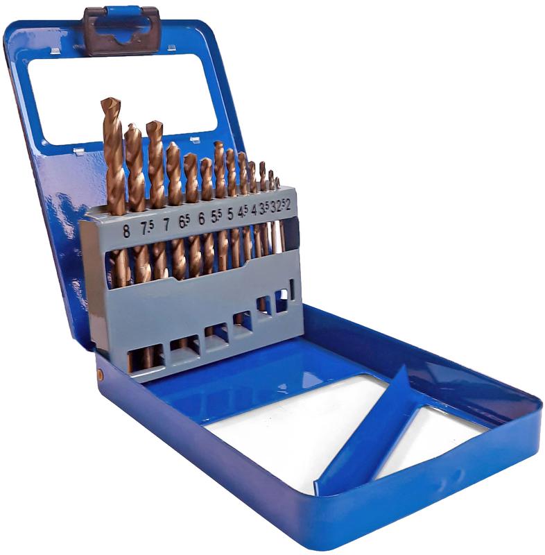 Набор сверл по металлу с кобальтом 5% в металлической коробке; 2-8мм (через 0.5мм) 13шт Profi Cutop 48-603