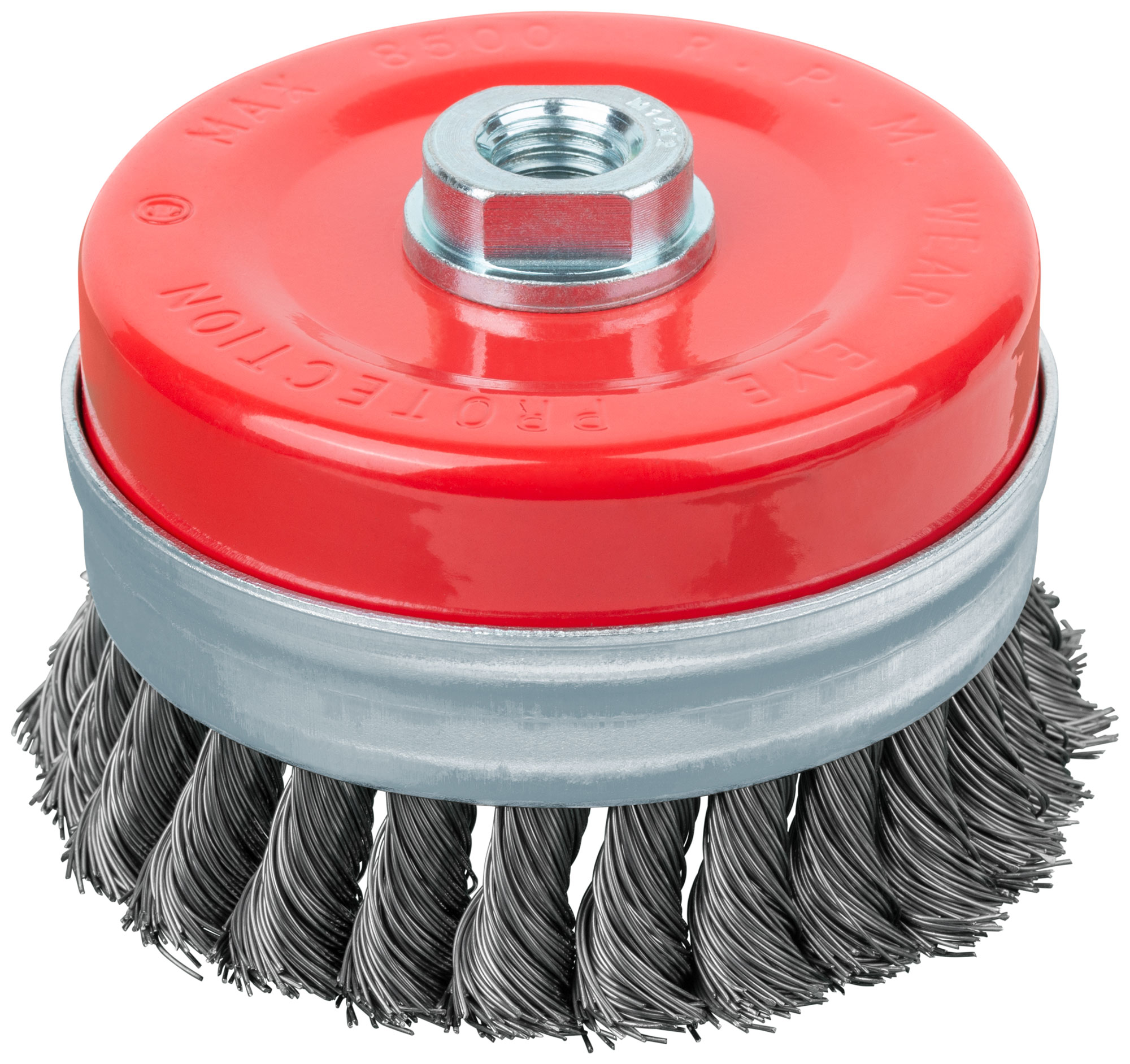 Корщетка-чашка, гайка М14, стальная витая проволока с бандажом, Профи 100 мм