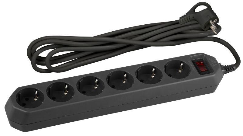 Удлинитель с сетевым фильтром 6х1.5м с заземл. 10А IP20 USF-6es-1.5m-B с выкл. с базов. защитой черн. Эра Б0037261