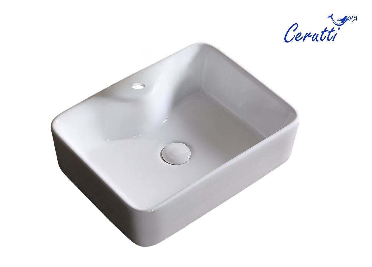 Раковина CR0094 накладная, белая, прямоугольная, с ответстием под смеситель 520х420х150 Ceruttispa