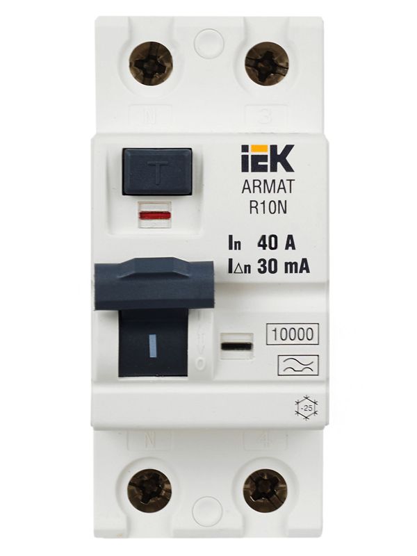 Выключатель дифференциального тока (УЗО) 2п 40А 30мА тип A ВДТ R10N ARMAT IEK AR-R10N-2-040A030