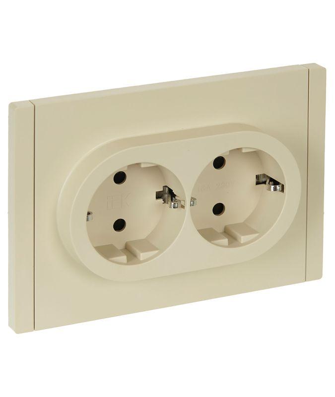 Розетка 2-м СП FORTE&PIANO FP423 16А с заземл. защ. шторки безвинт. крепл. ваниль IEK FP-R24-16-1-K10
