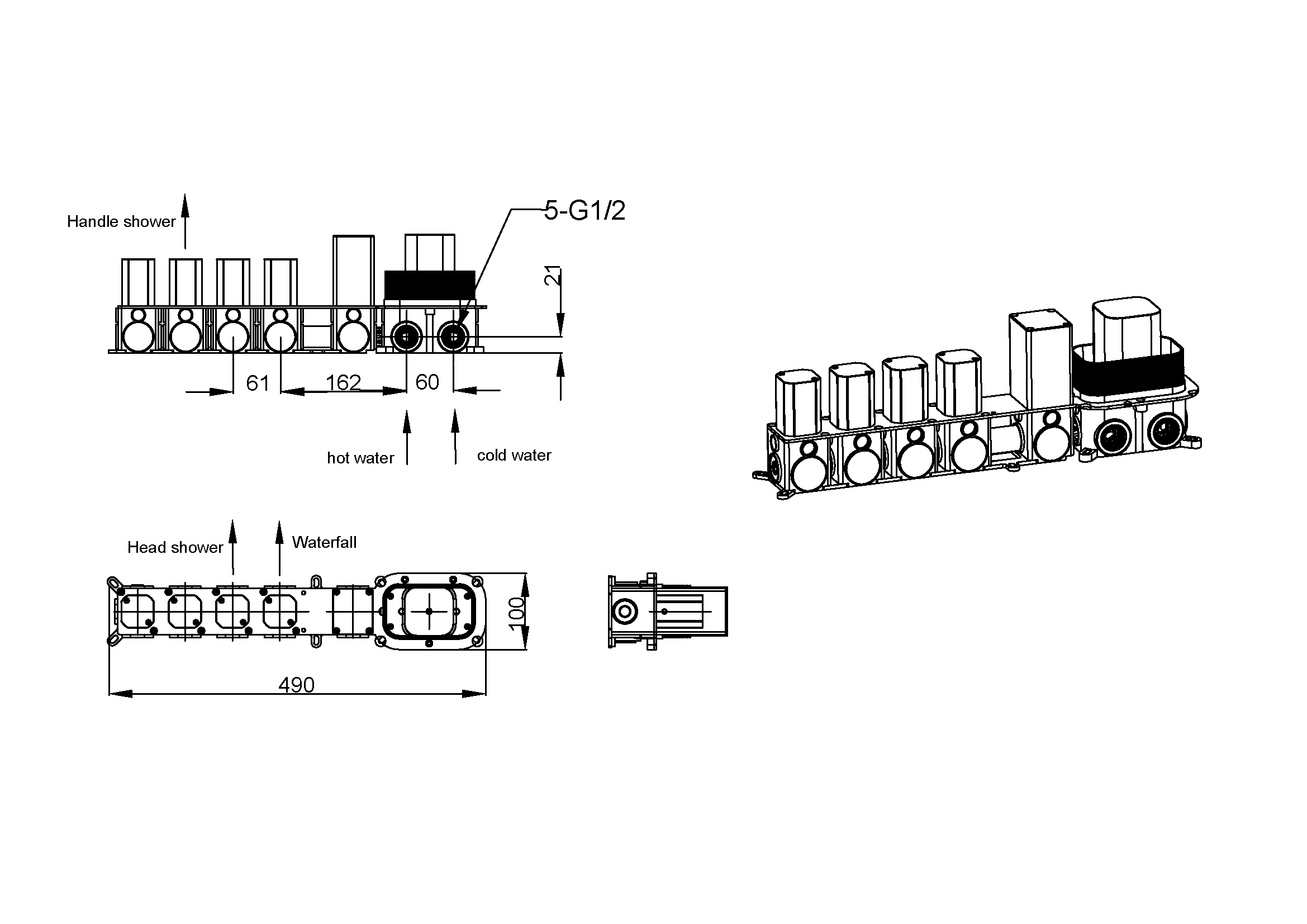Встроенная душевая система  ZODIAC с термостатом, трехпозиционная Black