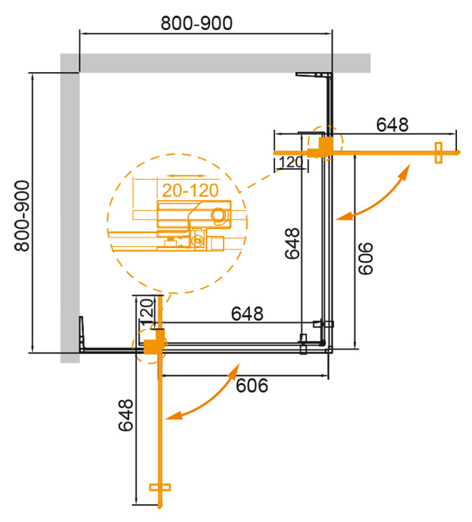 Душевой уголок CEZARES SLIDER-A-2-80/90-GRIGIO-Cr