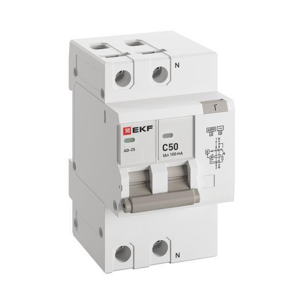 Выключатель автоматический дифференциального тока C 50А 100мА тип AC 6кА АД-2 S (электрон.) защита 270В PROxima EKF DA2-6-50-100S-pro