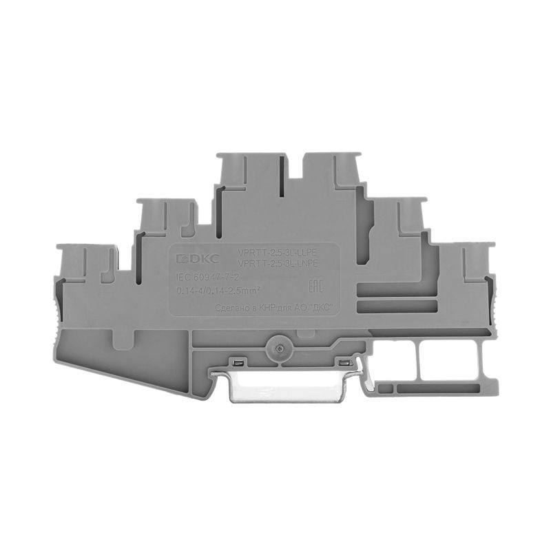 Клемма трехуровневая два проходных уровня и заземл. зажим push-in; 6 точек подключения; 2.5кв.мм DKC VPRTT-2.5-3L-LLPE