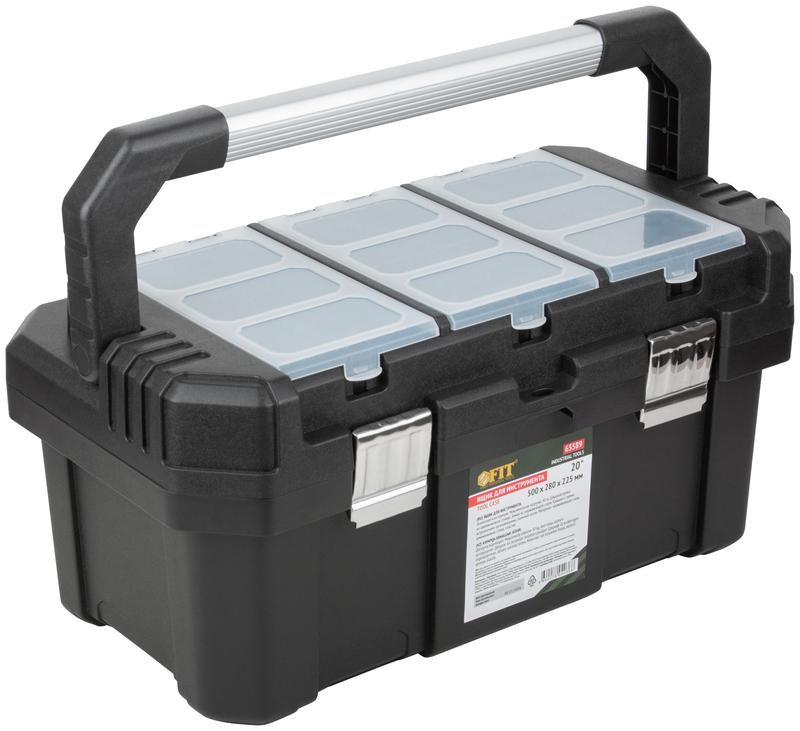 Ящик для инструмента пластиковый 20дюйм 500х280х225мм металл. замки. алюм. ручка FIT 65589