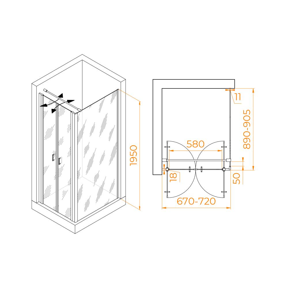 Душевой уголок RGW PA-144B (PA-104B+Z-050-2B+O-104B), 060814479-014