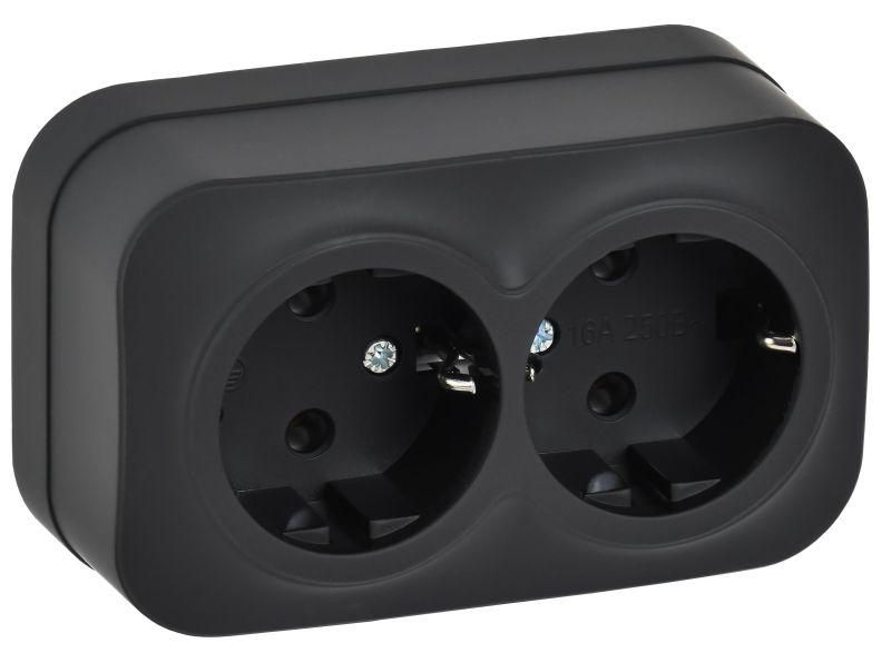 Розетка 2-м ОП GLORY РС22-3-ХЧм 16А с заземл. без защ. шторок черн. матов. IEK ERH21-K02M-16